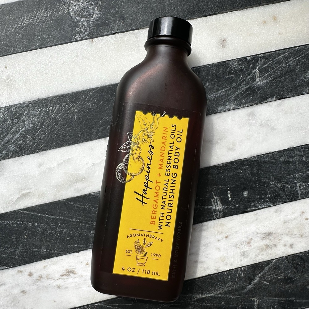 Bath Body Works Aromatherapy BERGAMOT MANDARIN HAPPINESS Massage Oil 4 oz NEW